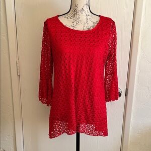 Brittany Black Elegant Red Lace Women's Top Size Medium